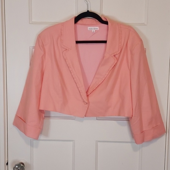 For Love And Lemons Jackets & Blazers - For Love and Lemons Peach Linen Blend Cropped Blazer Size XL